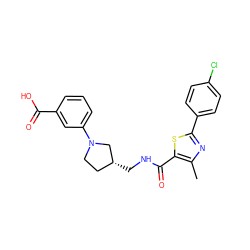 Cc1nc(-c2ccc(Cl)cc2)sc1C(=O)NC[C@@H]1CCN(c2cccc(C(=O)O)c2)C1 ZINC000073223344