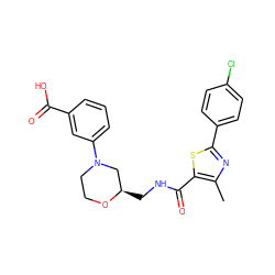 Cc1nc(-c2ccc(Cl)cc2)sc1C(=O)NC[C@@H]1CN(c2cccc(C(=O)O)c2)CCO1 ZINC000073224891