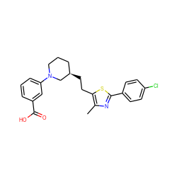 Cc1nc(-c2ccc(Cl)cc2)sc1CC[C@@H]1CCCN(c2cccc(C(=O)O)c2)C1 ZINC000073239929