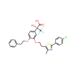 Cc1nc(-c2ccc(Cl)cc2)sc1CCOc1cc([C@@](O)(C(=O)O)C(F)(F)F)ccc1OCCc1ccccc1 ZINC000028961596