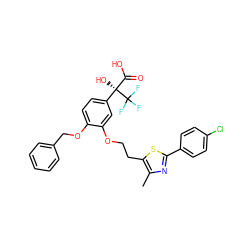 Cc1nc(-c2ccc(Cl)cc2)sc1CCOc1cc([C@@](O)(C(=O)O)C(F)(F)F)ccc1OCc1ccccc1 ZINC000028961484