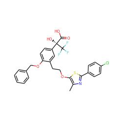 Cc1nc(-c2ccc(Cl)cc2)sc1OCCc1cc([C@@](O)(C(=O)O)C(F)(F)F)ccc1OCc1ccccc1 ZINC000064499412