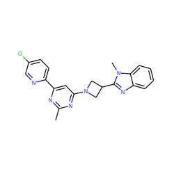 Cc1nc(-c2ccc(Cl)cn2)cc(N2CC(c3nc4ccccc4n3C)C2)n1 ZINC000143127420