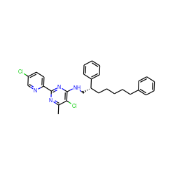 Cc1nc(-c2ccc(Cl)cn2)nc(NC[C@@H](CCCCCc2ccccc2)c2ccccc2)c1Cl ZINC000096271196