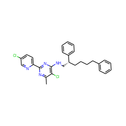 Cc1nc(-c2ccc(Cl)cn2)nc(NC[C@@H](CCCCc2ccccc2)c2ccccc2)c1Cl ZINC000096271198