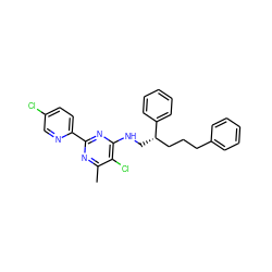 Cc1nc(-c2ccc(Cl)cn2)nc(NC[C@@H](CCCc2ccccc2)c2ccccc2)c1Cl ZINC000096271200