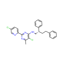 Cc1nc(-c2ccc(Cl)cn2)nc(NC[C@@H](CCc2ccccc2)c2ccccc2)c1Cl ZINC000096271202