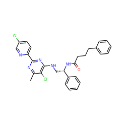 Cc1nc(-c2ccc(Cl)cn2)nc(NC[C@H](NC(=O)CCCc2ccccc2)c2ccccc2)c1Cl ZINC000096271220