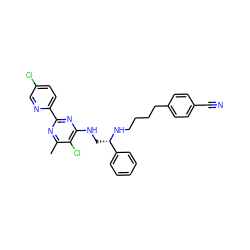 Cc1nc(-c2ccc(Cl)cn2)nc(NC[C@H](NCCCCc2ccc(C#N)cc2)c2ccccc2)c1Cl ZINC000096271209