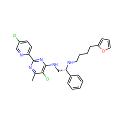 Cc1nc(-c2ccc(Cl)cn2)nc(NC[C@H](NCCCCc2ccco2)c2ccccc2)c1Cl ZINC000096271207