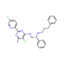 Cc1nc(-c2ccc(Cl)cn2)nc(NC[C@H](NCCCc2ccccc2)c2ccccc2)c1Cl ZINC000096271215