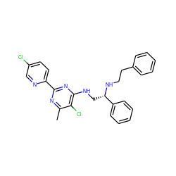 Cc1nc(-c2ccc(Cl)cn2)nc(NC[C@H](NCCc2ccccc2)c2ccccc2)c1Cl ZINC000096271216