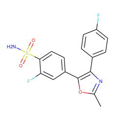 Cc1nc(-c2ccc(F)cc2)c(-c2ccc(S(N)(=O)=O)c(F)c2)o1 ZINC000001486164