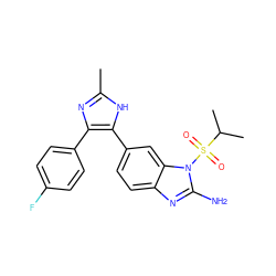 Cc1nc(-c2ccc(F)cc2)c(-c2ccc3nc(N)n(S(=O)(=O)C(C)C)c3c2)[nH]1 ZINC000029130659