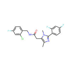 Cc1nc(-c2ccc(F)cc2F)n(C)c1CC(=O)NCc1ccc(F)cc1Cl ZINC000072110417