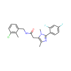 Cc1nc(-c2ccc(F)cc2F)n(C)c1CC(=O)NCc1cccc(Cl)c1C ZINC000072109186