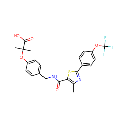 Cc1nc(-c2ccc(OC(F)(F)F)cc2)sc1C(=O)NCc1ccc(OC(C)(C)C(=O)O)cc1 ZINC000037866954