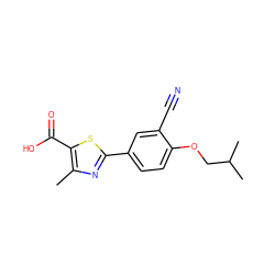 Cc1nc(-c2ccc(OCC(C)C)c(C#N)c2)sc1C(=O)O ZINC000000005423