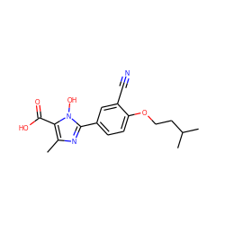 Cc1nc(-c2ccc(OCCC(C)C)c(C#N)c2)n(O)c1C(=O)O ZINC000205076344