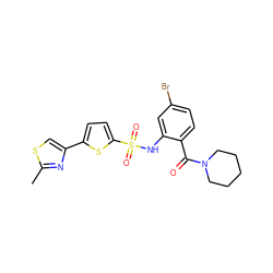 Cc1nc(-c2ccc(S(=O)(=O)Nc3cc(Br)ccc3C(=O)N3CCCCC3)s2)cs1 ZINC000028969369