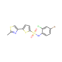 Cc1nc(-c2ccc(S(=O)(=O)Nc3ccc(Br)cc3Cl)s2)cs1 ZINC000001023475