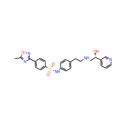 Cc1nc(-c2ccc(S(=O)(=O)Nc3ccc(CCNC[C@H](O)c4cccnc4)cc3)cc2)no1 ZINC000029220312