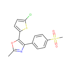 Cc1nc(-c2ccc(S(C)(=O)=O)cc2)c(-c2ccc(Cl)s2)o1 ZINC000013436245