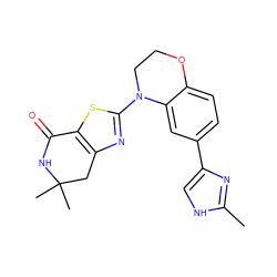 Cc1nc(-c2ccc3c(c2)N(c2nc4c(s2)C(=O)NC(C)(C)C4)CCO3)c[nH]1 ZINC000040395274