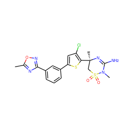 Cc1nc(-c2cccc(-c3cc(Cl)c([C@]4(C)CS(=O)(=O)N(C)C(N)=N4)s3)c2)no1 ZINC000219693180