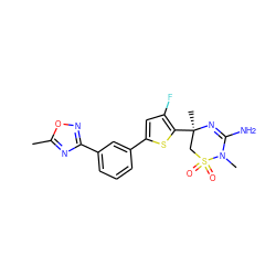 Cc1nc(-c2cccc(-c3cc(F)c([C@]4(C)CS(=O)(=O)N(C)C(N)=N4)s3)c2)no1 ZINC000219693273