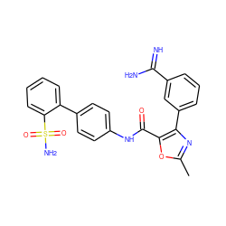 Cc1nc(-c2cccc(C(=N)N)c2)c(C(=O)Nc2ccc(-c3ccccc3S(N)(=O)=O)cc2)o1 ZINC000027719385