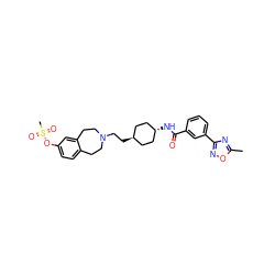 Cc1nc(-c2cccc(C(=O)N[C@H]3CC[C@H](CCN4CCc5ccc(OS(C)(=O)=O)cc5CC4)CC3)c2)no1 ZINC000299845930