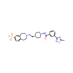 Cc1nc(-c2cccc(C(=O)N[C@H]3CC[C@H](CCN4CCc5ccc(S(C)(=O)=O)cc5CC4)CC3)c2)no1 ZINC000253661109