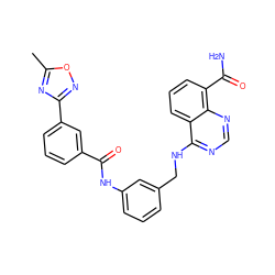 Cc1nc(-c2cccc(C(=O)Nc3cccc(CNc4ncnc5c(C(N)=O)cccc45)c3)c2)no1 ZINC000114348877