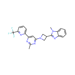 Cc1nc(-c2cccc(C(F)(F)F)n2)cc(N2CC(c3nc4ccccc4n3C)C2)n1 ZINC000143099650