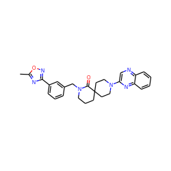 Cc1nc(-c2cccc(CN3CCCC4(CCN(c5cnc6ccccc6n5)CC4)C3=O)c2)no1 ZINC000096173136