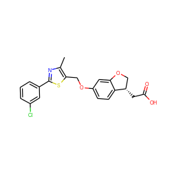 Cc1nc(-c2cccc(Cl)c2)sc1COc1ccc2c(c1)OC[C@@H]2CC(=O)O ZINC000653740410