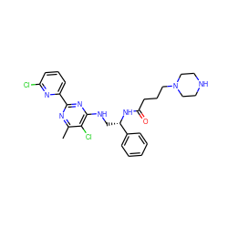 Cc1nc(-c2cccc(Cl)n2)nc(NC[C@H](NC(=O)CCCN2CCNCC2)c2ccccc2)c1Cl ZINC000096271234