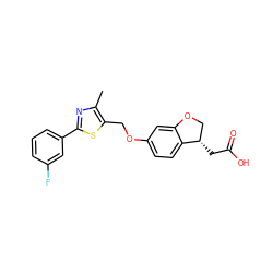 Cc1nc(-c2cccc(F)c2)sc1COc1ccc2c(c1)OC[C@@H]2CC(=O)O ZINC000653745727