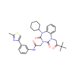 Cc1nc(-c2cccc(NC(=O)CN3C(=O)N(CC(=O)C(C)(C)C)c4ccccc4N(C4CCCCC4)C3=O)c2)cs1 ZINC000029064090