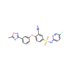 Cc1nc(-c2cccc(Oc3ccc(S(=O)(=O)Nc4ccc(F)cn4)cc3C#N)c2)no1 ZINC000095585836