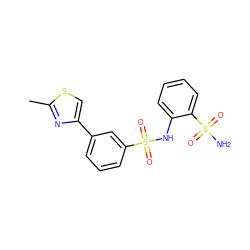 Cc1nc(-c2cccc(S(=O)(=O)Nc3ccccc3S(N)(=O)=O)c2)cs1 ZINC000147062932