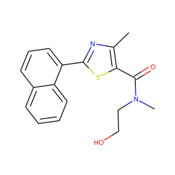 Cc1nc(-c2cccc3ccccc23)sc1C(=O)N(C)CCO ZINC001772604354