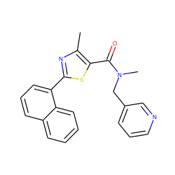 Cc1nc(-c2cccc3ccccc23)sc1C(=O)N(C)Cc1cccnc1 ZINC001772617438