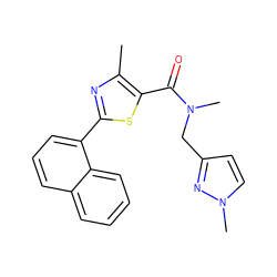 Cc1nc(-c2cccc3ccccc23)sc1C(=O)N(C)Cc1ccn(C)n1 ZINC001772637316