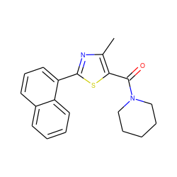 Cc1nc(-c2cccc3ccccc23)sc1C(=O)N1CCCCC1 ZINC001772604166