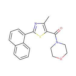 Cc1nc(-c2cccc3ccccc23)sc1C(=O)N1CCOCC1 ZINC001772599000