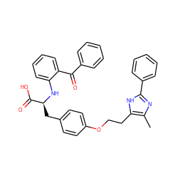 Cc1nc(-c2ccccc2)[nH]c1CCOc1ccc(C[C@H](Nc2ccccc2C(=O)c2ccccc2)C(=O)O)cc1 ZINC000012358074