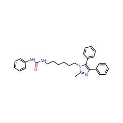 Cc1nc(-c2ccccc2)c(-c2ccccc2)n1CCCCCCNC(=O)Nc1ccccc1 ZINC000028821682