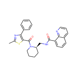 Cc1nc(-c2ccccc2)c(C(=O)N2CCCC[C@@H]2CNC(=O)c2cccc3cccnc23)s1 ZINC000084652889